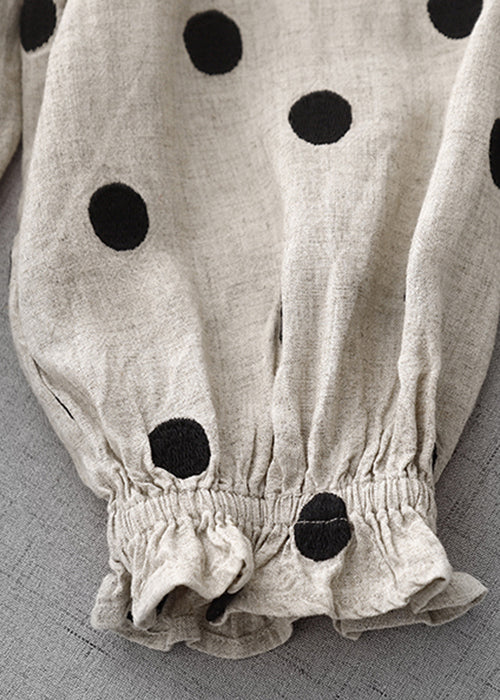 Art Ruffled Dot Button Cotton Long Dresses Spring