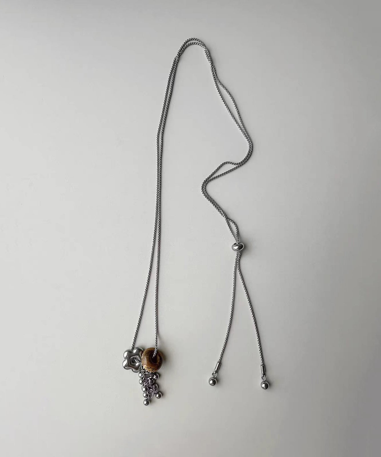 Art Silk Natural Stone Titanium Steel Lariat Necklace