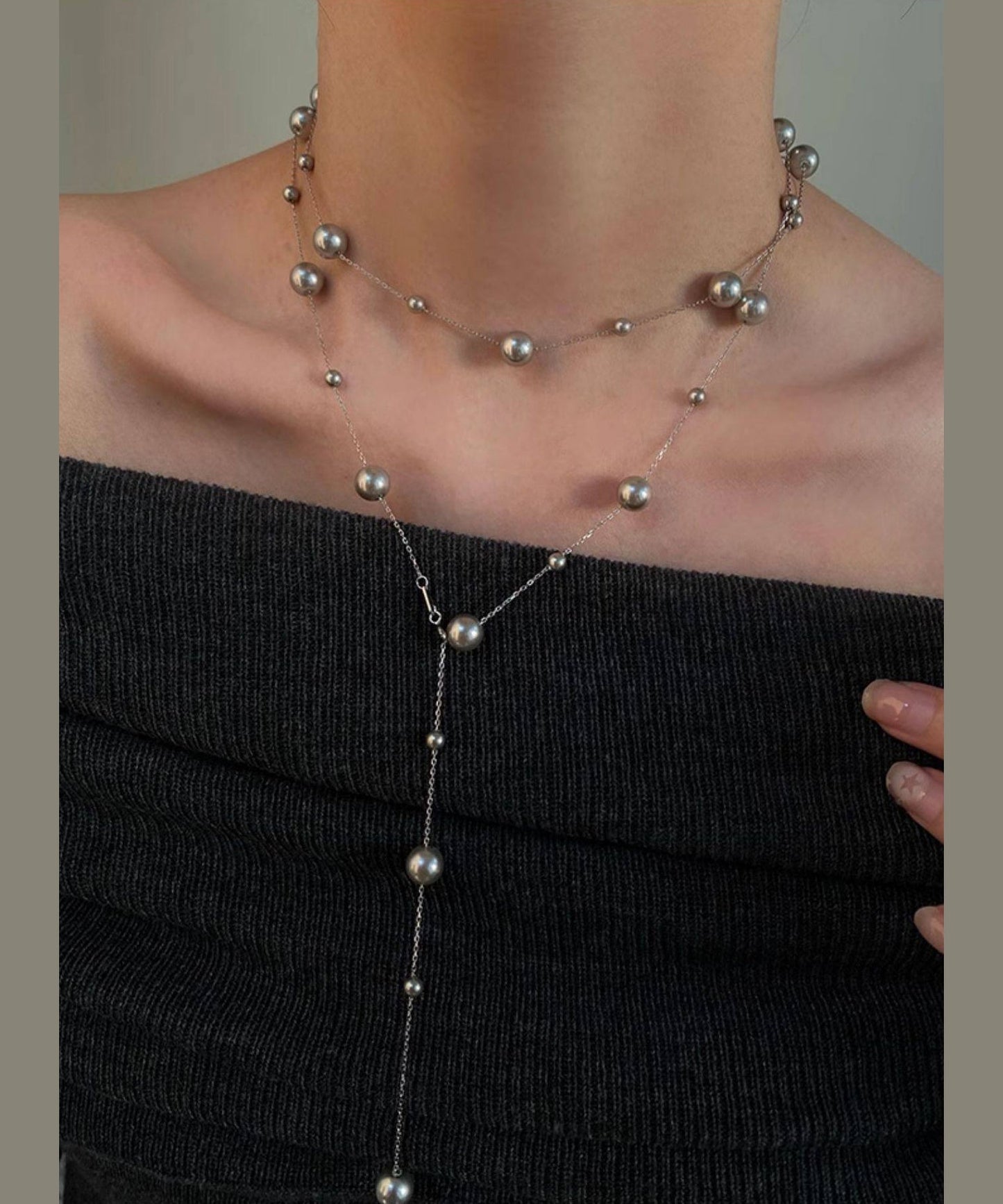 Art White Pearl Layering Adjustable Alloy Long Necklace