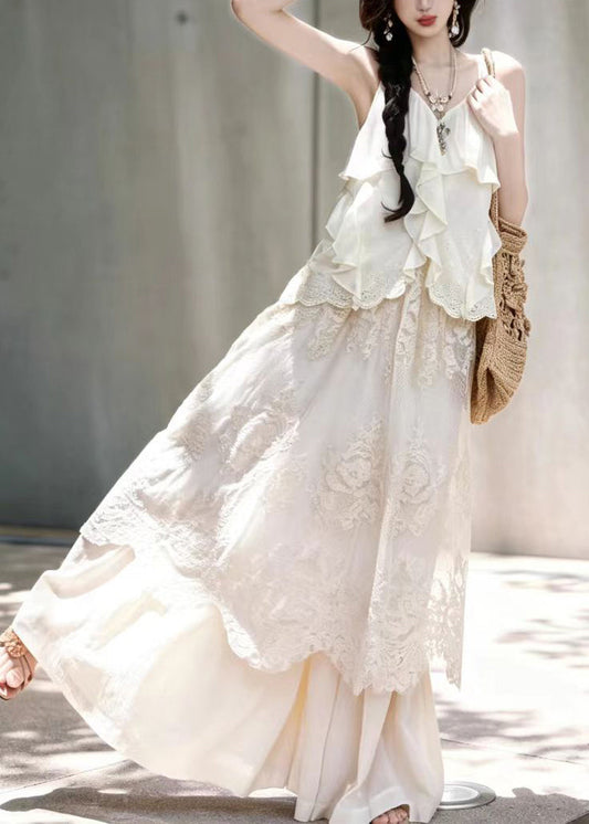 Art White Ruffled Cut Out Tank Tops Sleeveless