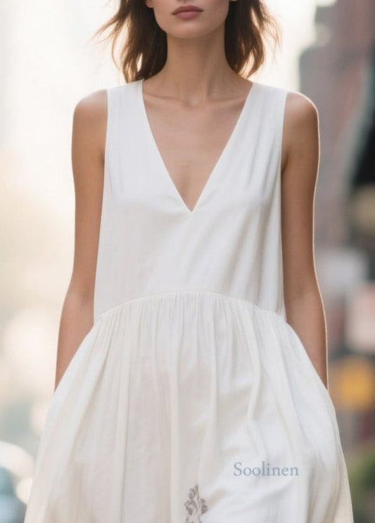 Art White V Neck Print Chiffon Vacation Dresses Summer