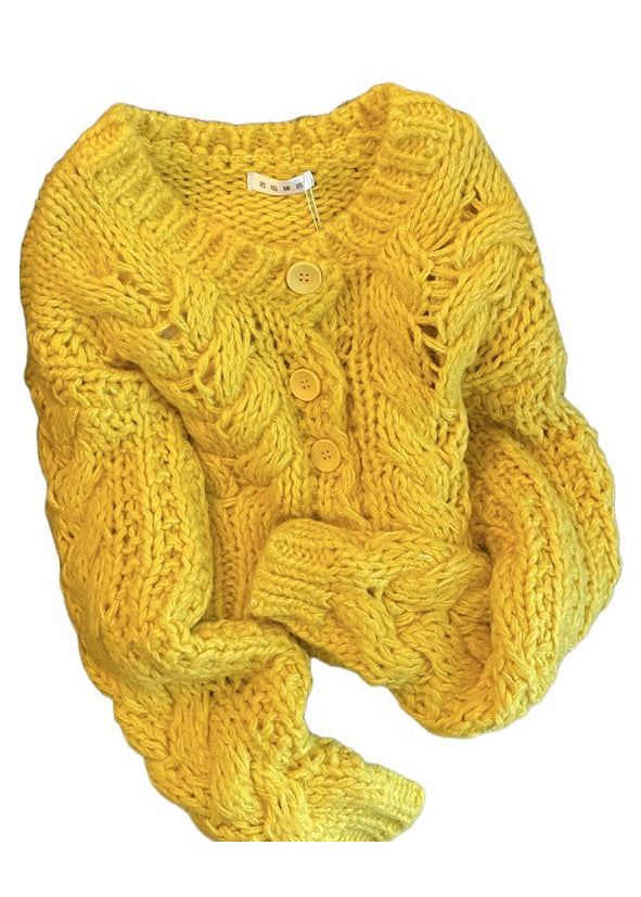 Art Yellow Chunky Oversized Knit Cardigans Winter