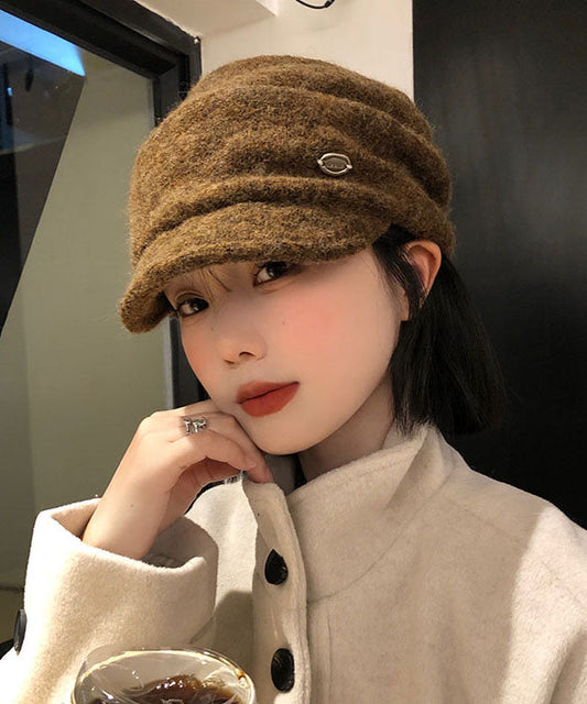 Autumn And Winter Coffee Warm Woolen Pleated Beret Hat