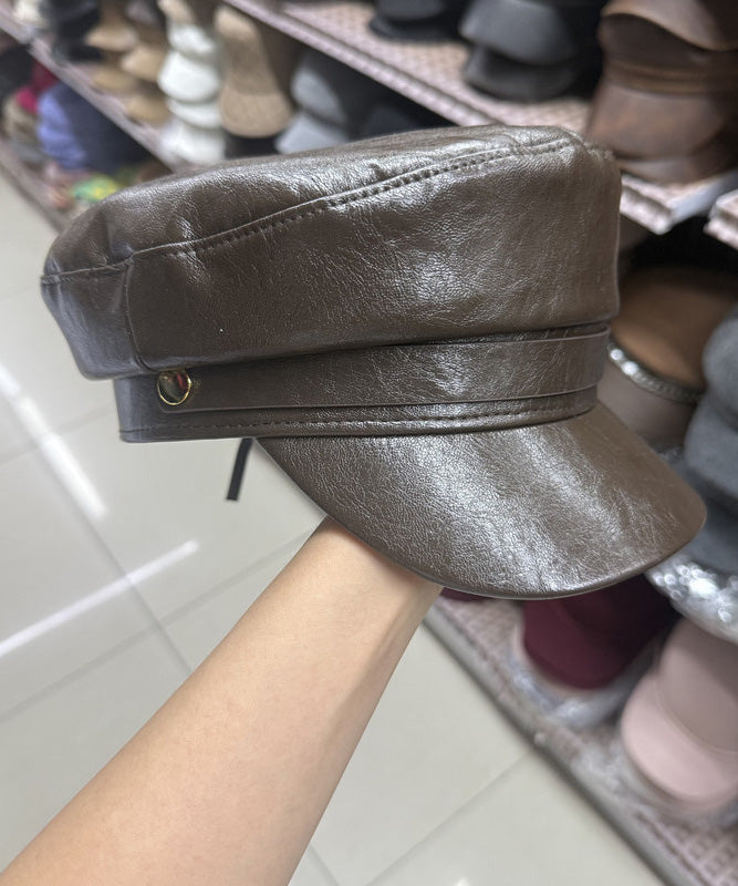 Autumn Winter Black Leather Versatile Fashion Duck Tongue Hat