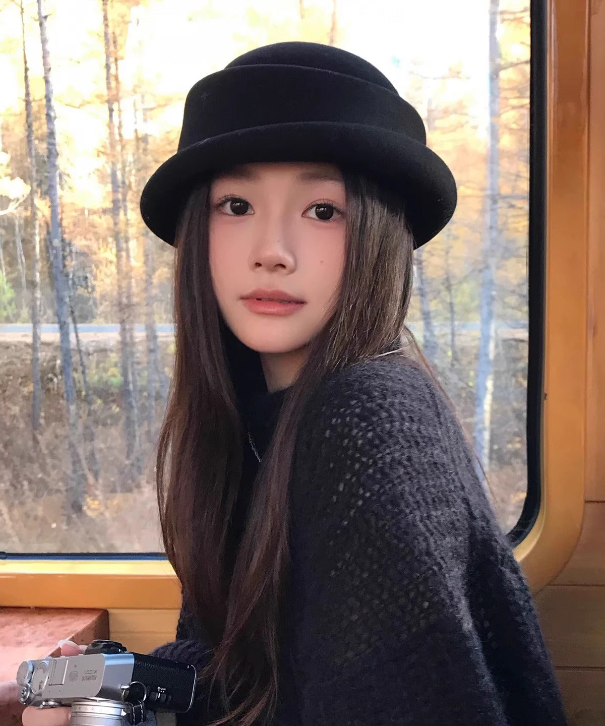 Autumn Winter New Fashion Black Simulated Wig Woolen Bucket Hat