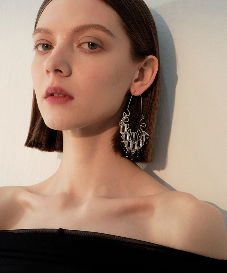 Avant-Garde Silver Paperclip Tassel Dangle Earrings