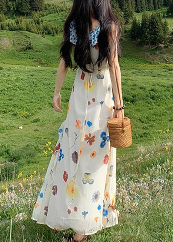 Beac White V Neck Patchwork Maxi Dress Summer