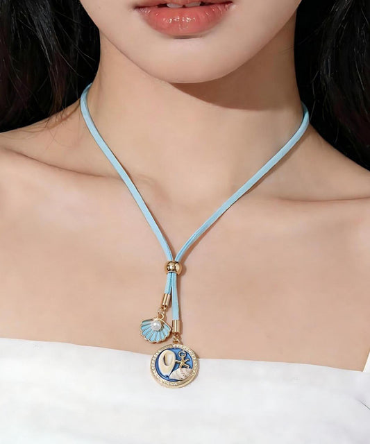 Beach Blue Alloy Shell Starfish Adjustable Pendant Necklace