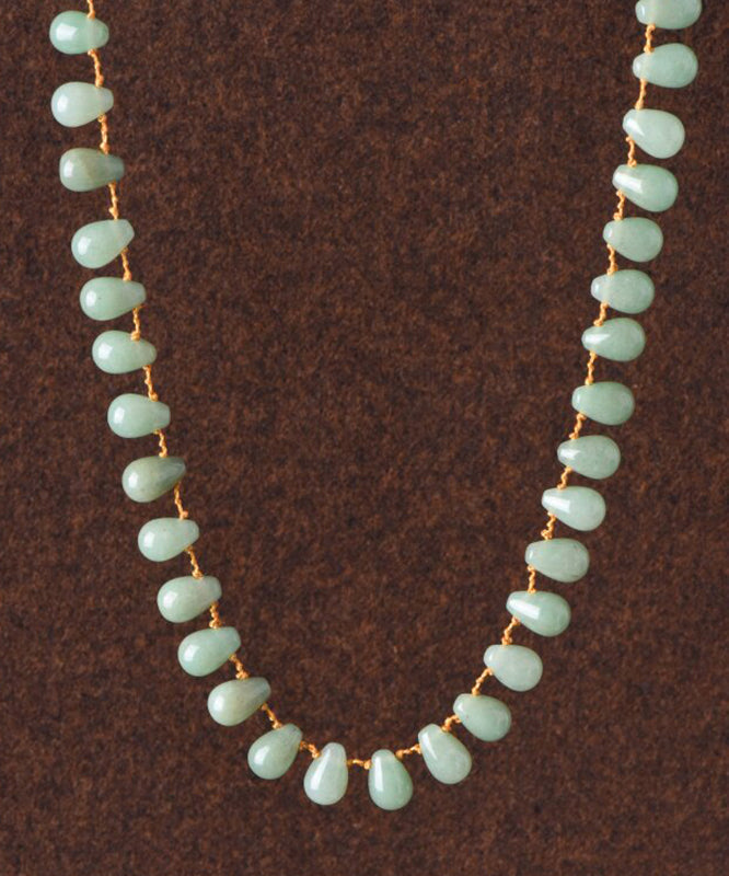 Beach Green Alloy Jade Water Drop Beading Lariat Necklace