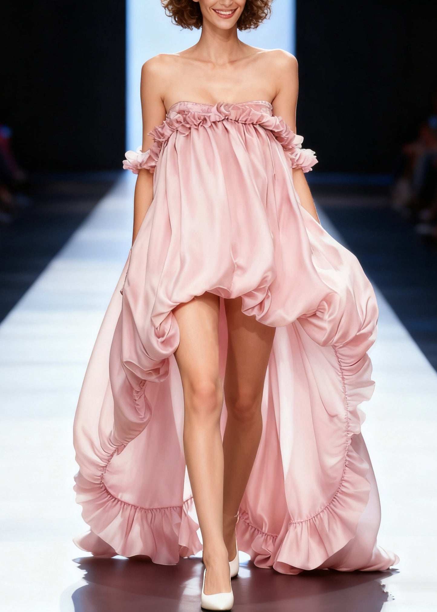 Beach Light Purple Cold Shoulder Ruffled Patchwork Tulle Maxi Dress Summer