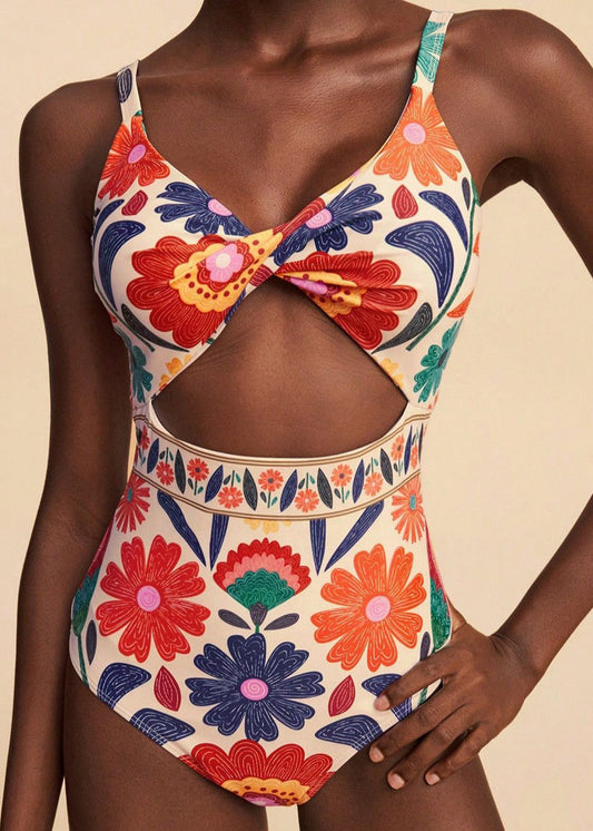 Beach Multicolor Print Holiday Swimwear Bodysuit