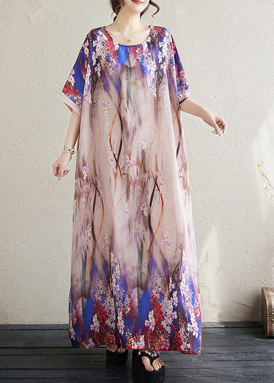 Beautiful Apricot Print Loose Sundresses Batwing Sleeve