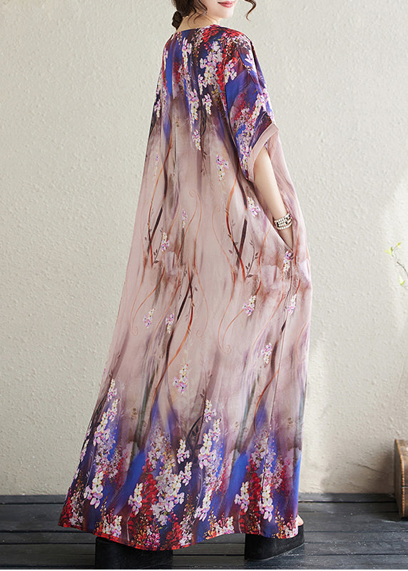 Beautiful Apricot Print Loose Sundresses Batwing Sleeve