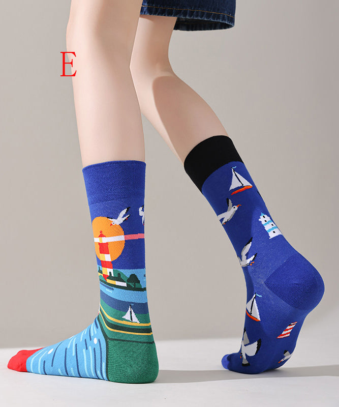 Beautiful Asymmetrical Design Jacquard Combed Cotton Mid Calf Socks