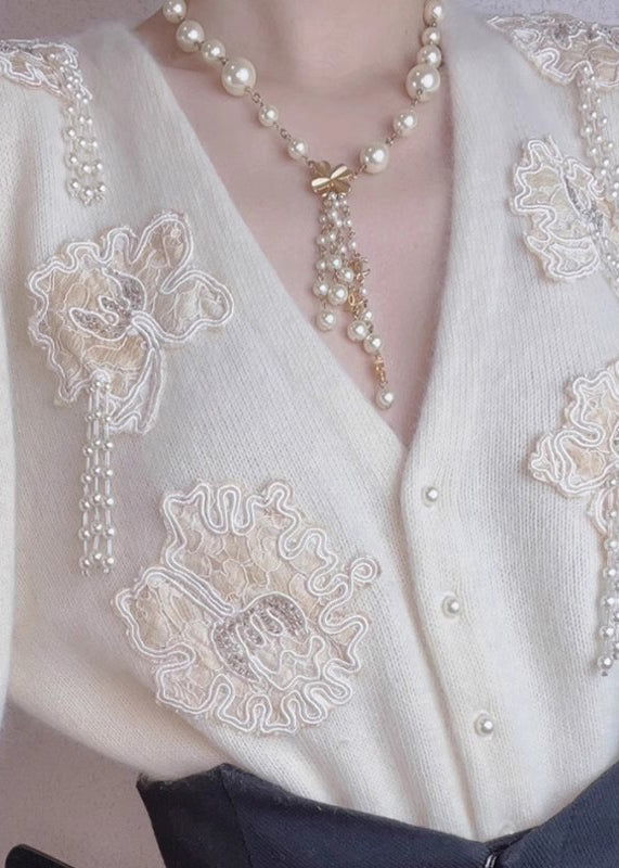 Beautiful Beige Button Nail Bead Wool Top Fall