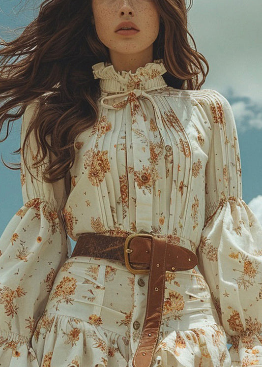 Beautiful Beige Print Patchwork Cotton Mini Dress Spring