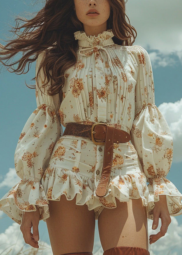 Beautiful Beige Print Patchwork Cotton Mini Dress Spring