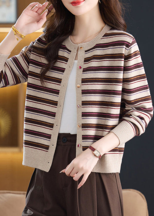 Beautiful Beige Striped Silm Fit Knit Cardigans Fall