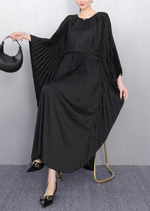 Beautiful Black Oversized Cotton Pleated Dress Batwing Sleeve