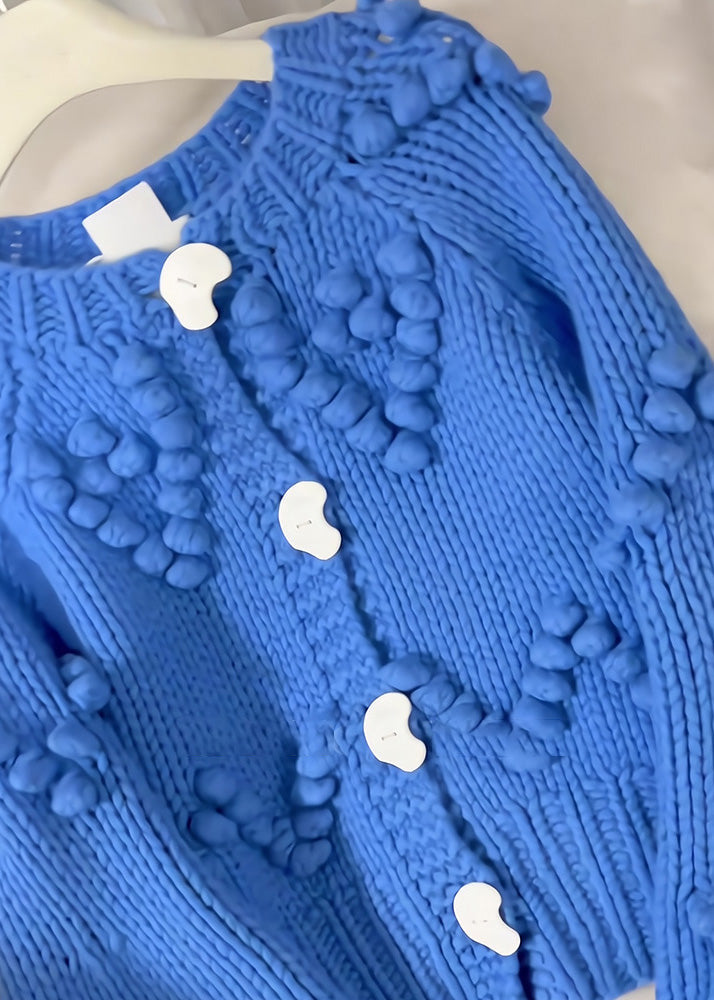 Beautiful Blue O-Neck Button Cotton Knit Cardigan Spring