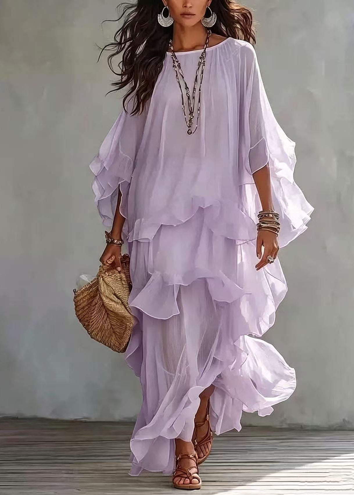Beautiful Blue O-Neck Patchwork Solid Long Dress Summer
