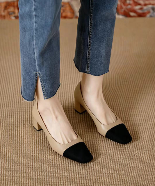 Beautiful Colorblock Faux Leather Chunky High Heels