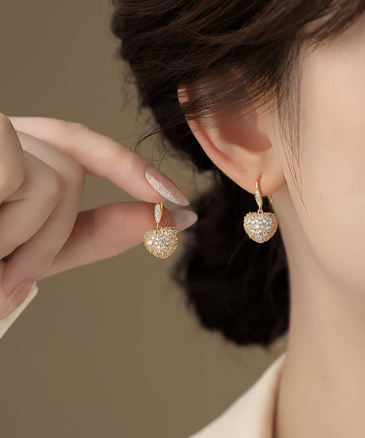 Beautiful Gold Copper Overgild Zircon Love Hoop Earrings