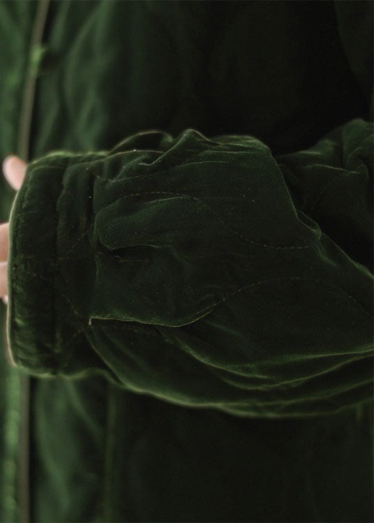 Beautiful Green O Neck Pockets Velvet Fine Cotton Filled Jackets Winter