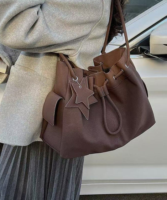 Beautiful Khaki Star Pendant Solid Durable Faux Leather Women Handbags