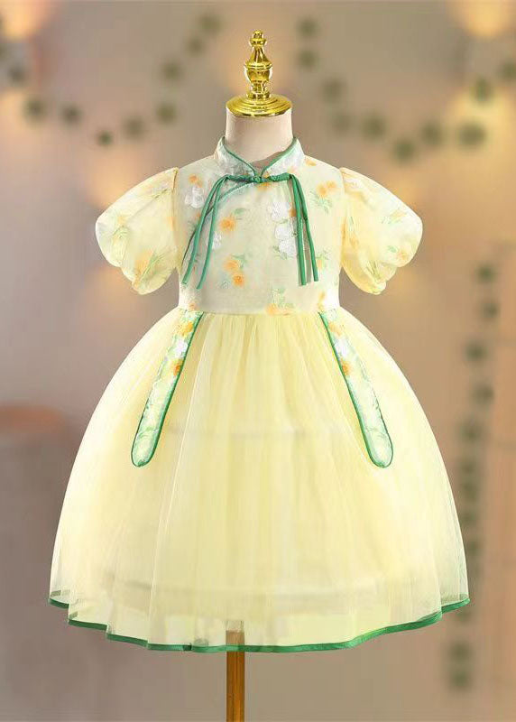 Beautiful Pink Stand Collar Embroideried Tulle Girls Holiday Tulle Maxi Dress Summer