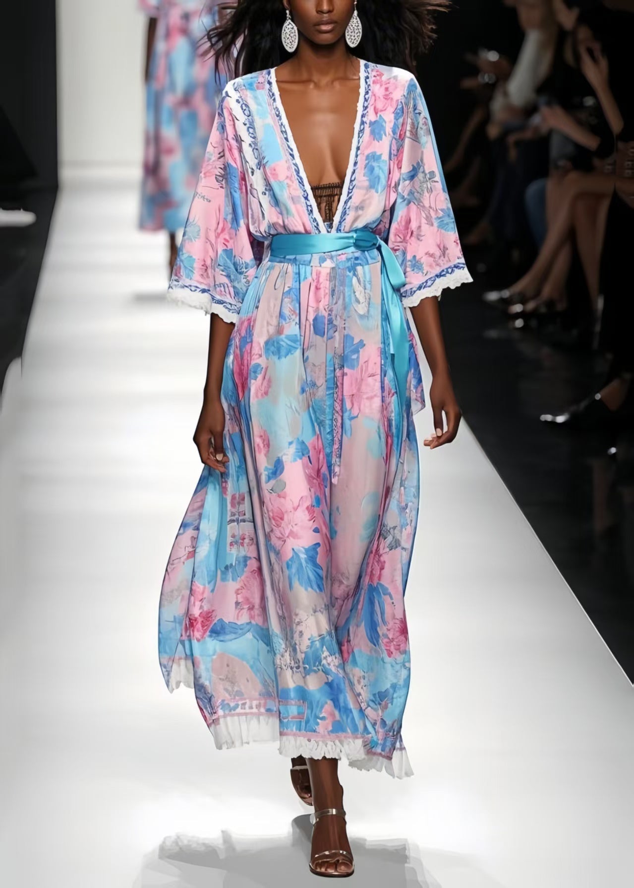 Beautiful Print Draping Chiffon Tunic Dress Summer