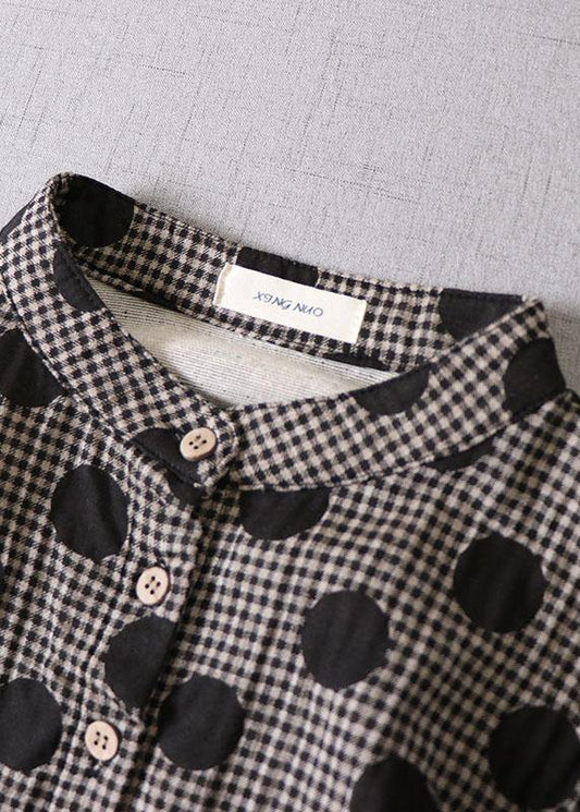 Beautiful Purple Button Patchwork Pockets Fall Print Party Dress Long sleeve - SooLinen