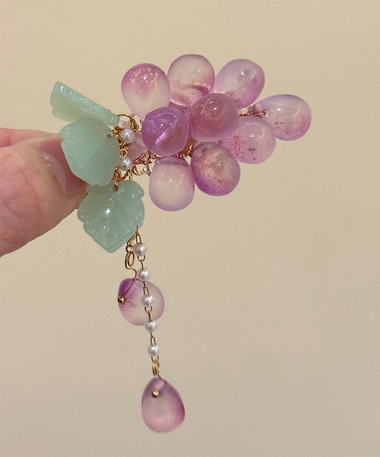 Beautiful Purple Copper Overgild Crystal Grape Pearl Colored Glaze Tassel A Pair Hairpin