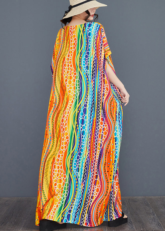 Beautiful Rainbow Oversized Striped Long Dress Batwing Sleeve