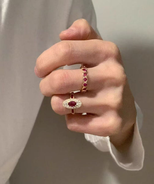 Beautiful Red Copper Zircon Gem Stone Open Rings