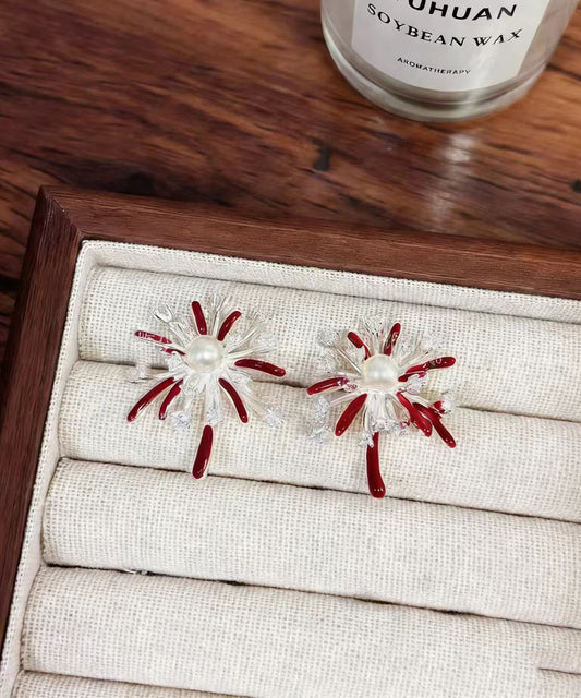 Beautiful Red Fireworks Shape Metal Stud Earrings