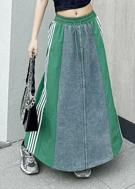 Beautiful Red Pockets Striped Patchwork Denim Skirts Summer
