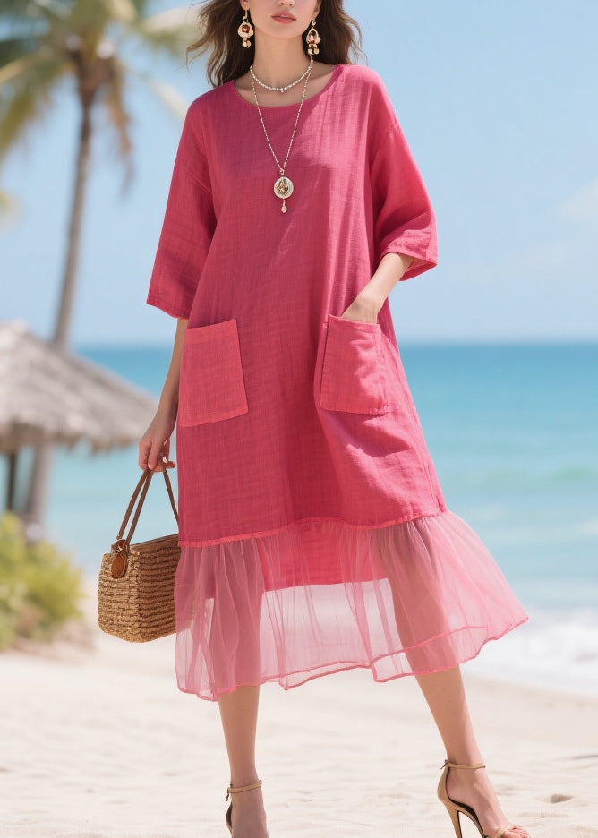Beautiful Rose Oversized Patchwork Tulle Maxi Dresses Summer