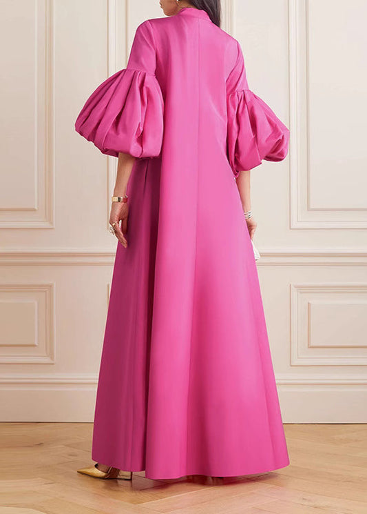 Beautiful Rose Stand Collar Maxi Dress Petal Sleeve