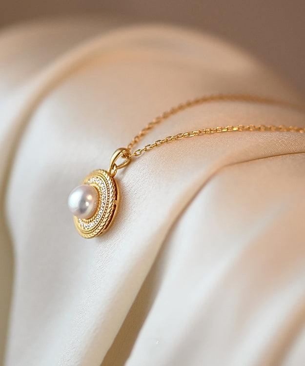 Beautiful Round Pearl Adjustable Gold Plated Pendant Necklace