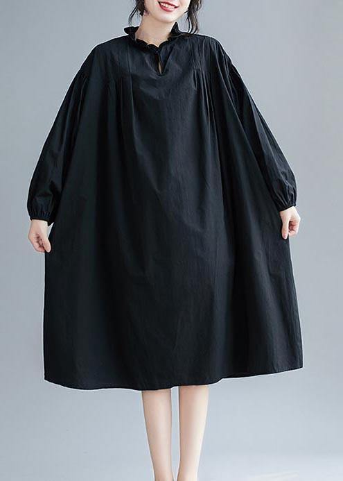 Beautiful Ruffled Baggy Black Dresses - SooLinen
