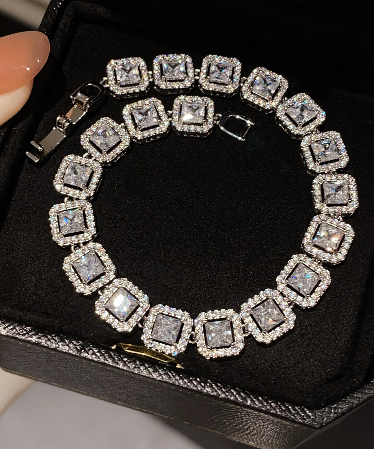 Beautiful Silvery Square Zircon Chain Bracelet