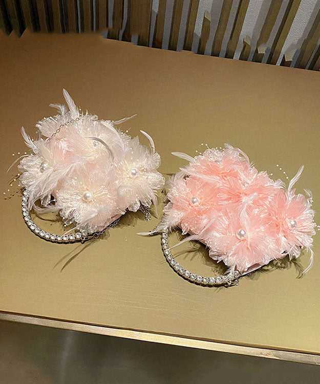 Beautiful White Flower Zircon Pearl Feather Handbag