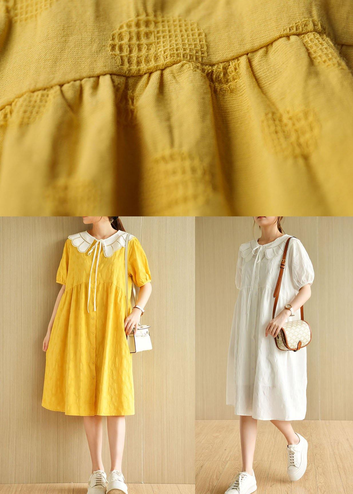 Beautiful White O-Neck Jacquard Summer Cotton Party Dresses Short Sleeve - SooLinen