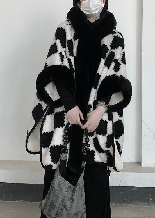 Beautiful White Oversized Plaid Woolen Hooded Jacket Winter