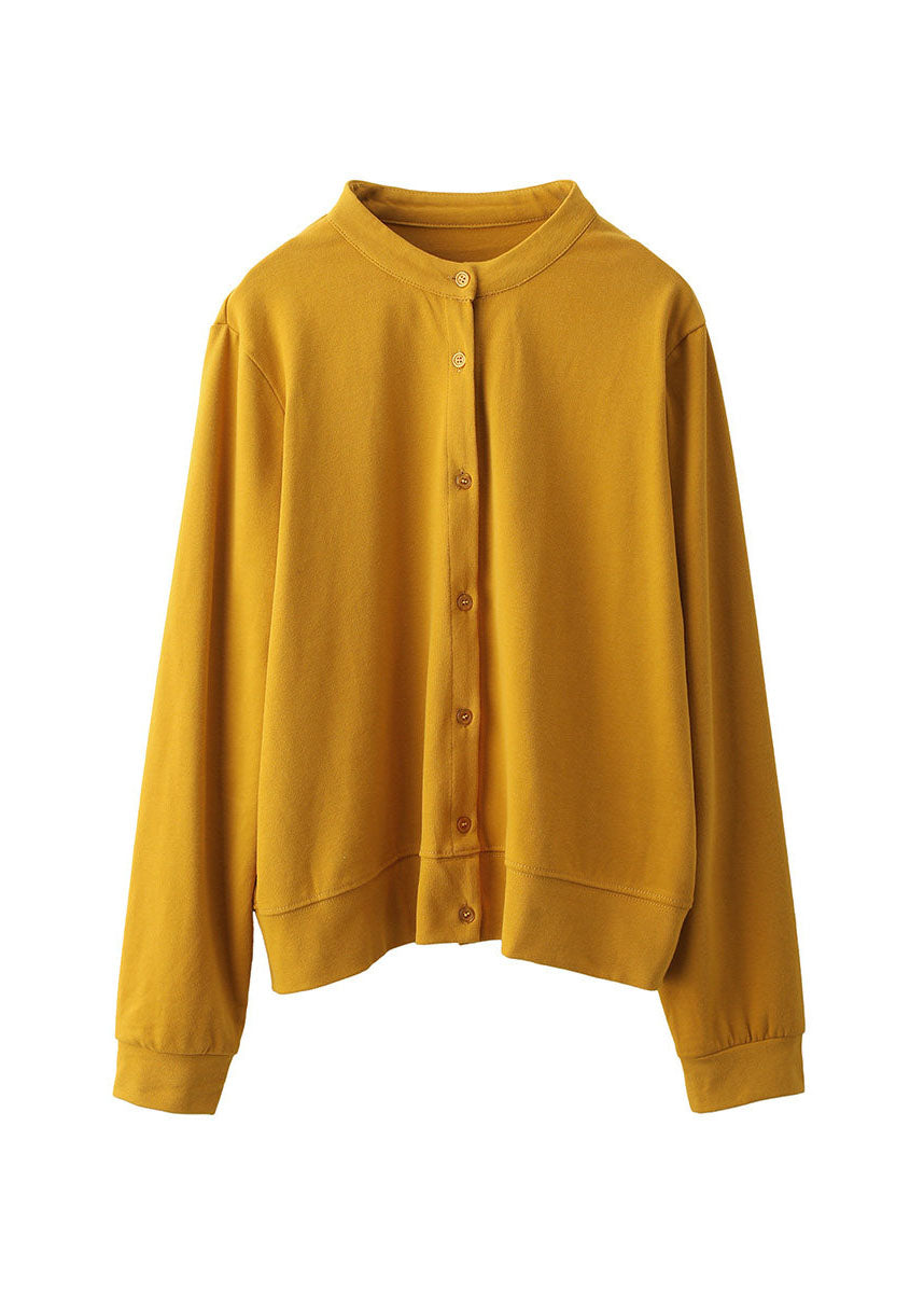 Beautiful Yellow Button Down Cotton Tops Fall