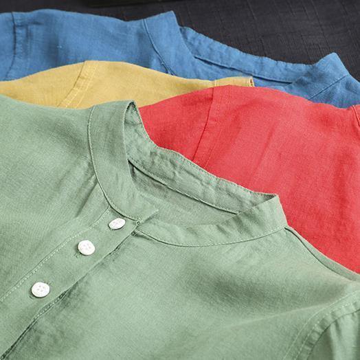 Beautiful green linen clothes For Women o neck patchwork Maxi spring Dresses - SooLinen