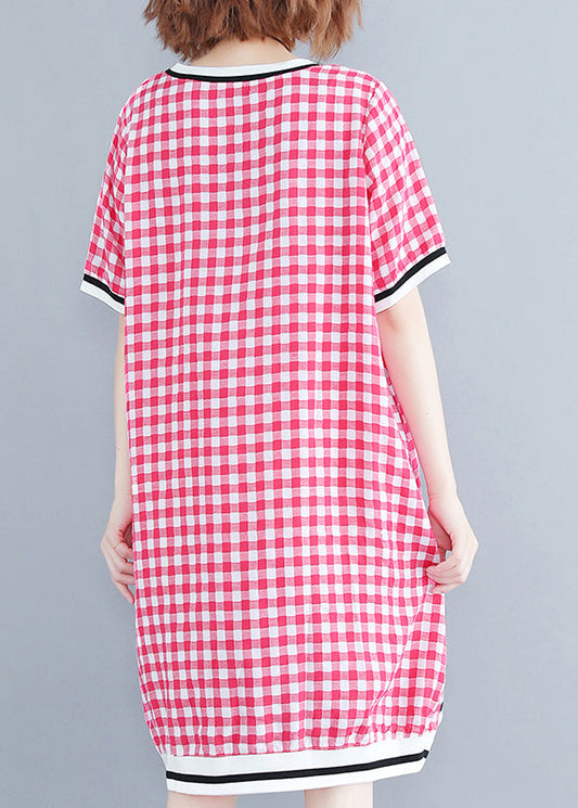 Beautiful red Plaid cotton clothes 18th Century Tutorials o neck Midi Summer Dress