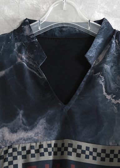 Beautiful v neck asymmetric clothes dark gray print Dresses - SooLinen