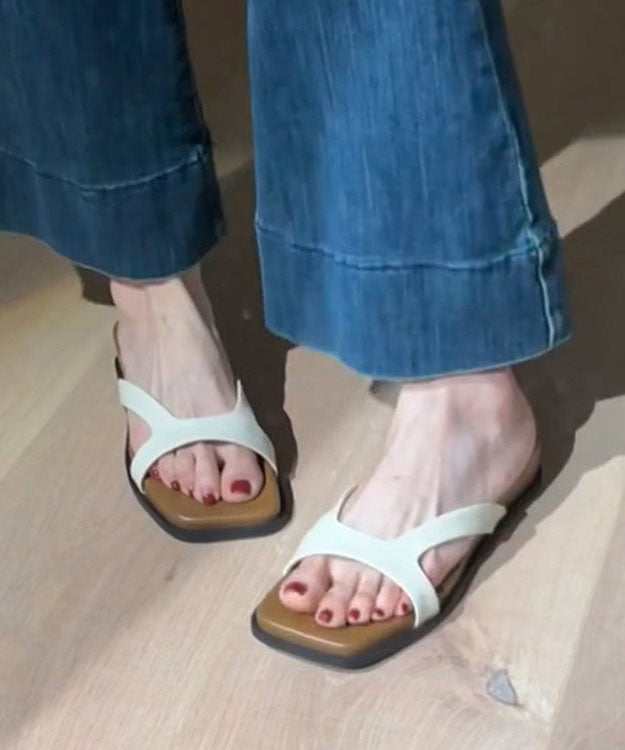 Beige Faux Leather Splicing Platform Slide Sandals Peep Toe
